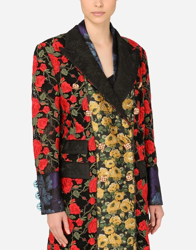 Shop Dolce & Gabbana Macramé Rose Coat In Multicolor