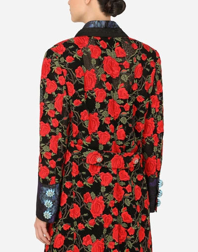 Shop Dolce & Gabbana Macramé Rose Coat In Multicolor
