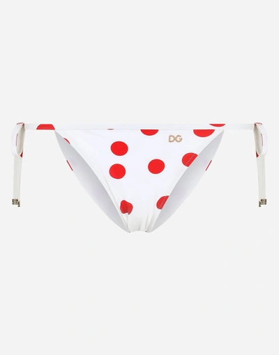 Shop Dolce & Gabbana String Bikini Bottoms With Polka Dot Print In Multicolor