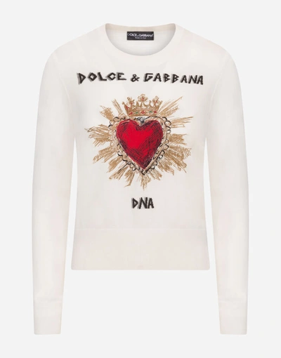 Shop Dolce & Gabbana Cropped Cashmere Sweater With Intarsia And Embroidery In White