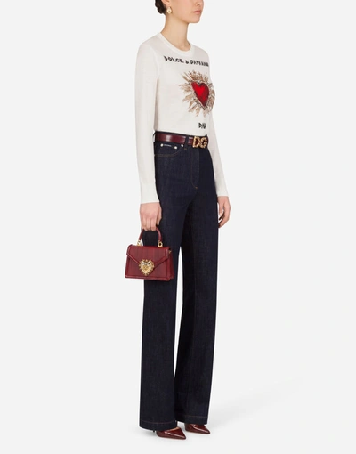 Shop Dolce & Gabbana Cropped Cashmere Sweater With Intarsia And Embroidery In White