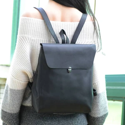 Touri Handmade Genuine Leather Slim Backpack In Black In In