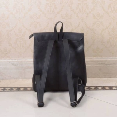 Touri Handmade Genuine Leather Slim Backpack In Black In In
