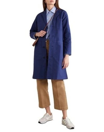 Shop Alex Mill Woman Overcoat & Trench Coat Blue Size S Cotton
