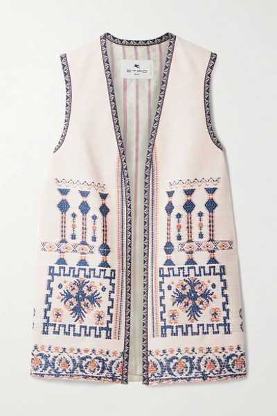 Shop Etro Jacquard-trimmed Embroidered Wool-blend Vest In Ivory