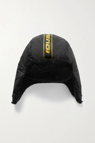 Shop Fendi Shearling-trimmed Shell Hat In Black