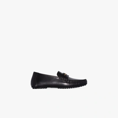 Shop Versace Black Leather Penny Loafers