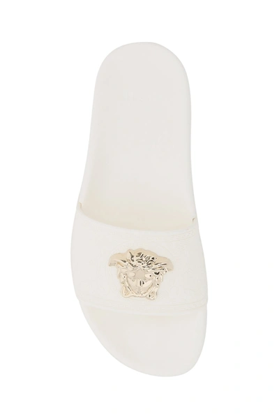 Shop Versace Medusa Rubber Mules In Bianco Oro Chiaro