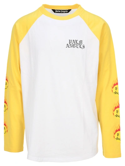 Shop Palm Angels Burning Head Long-sleeved T-shirt In White Yellow