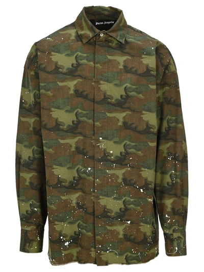 Shop Palm Angels Military Overshirt In Camo Green