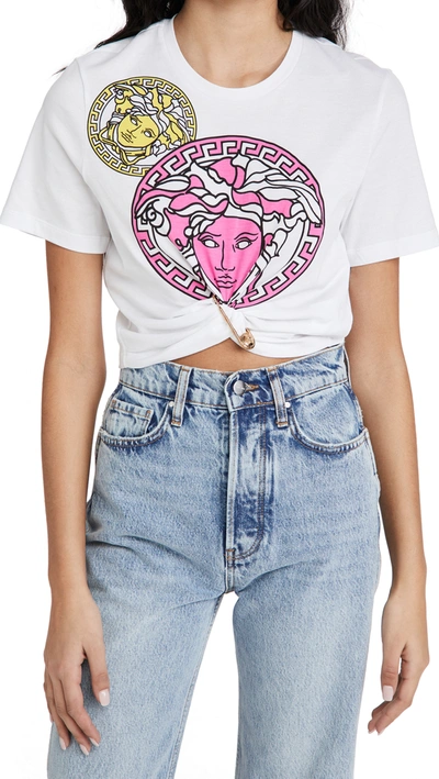 Shop Versace Amplified Medusa Cropped Tee In Bianco Ottico