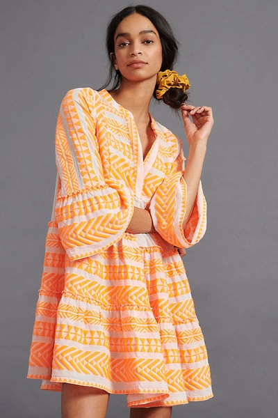 Shop Devotion Twins The Ella Embroidered Tunic Dress In Orange