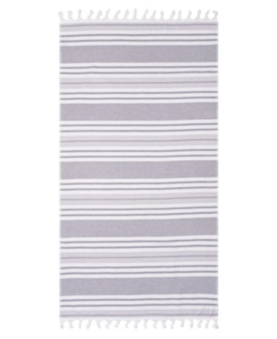 Shop Superior Racer Stripe Fouta Beach Towel With Tassels In Gray