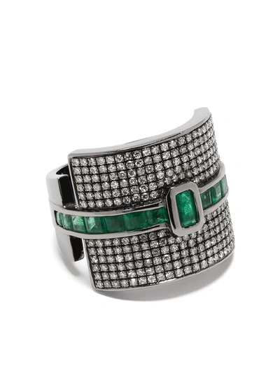 Shop Shay 18kt Black Gold Diamond Emerald Buckle Ring