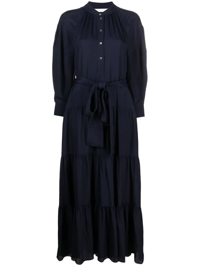 Shop Chloé Long-sleeved Silk Shirtdress In Blue