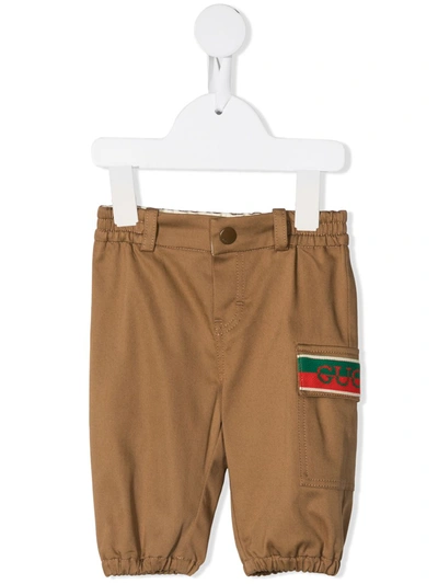 Shop Gucci Web-detail Chinos In Brown