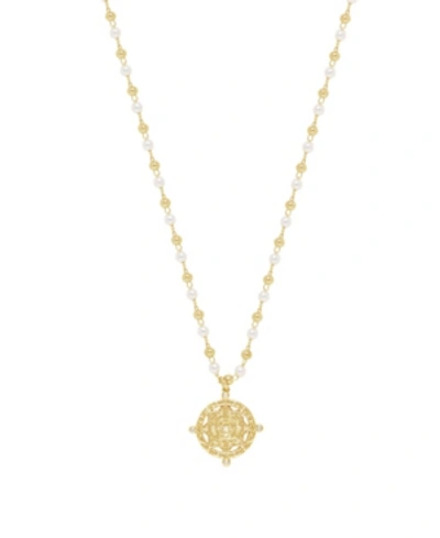 Shop Ettika Long Travels Imitation Pearl And 18k Gold Ball Chain Women's Necklace In Gold- Tone