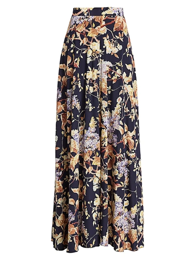 Shop Zimmermann Women's Eye Spy Floral Stretch-silk Maxi Skirt In Midnight Wisteria