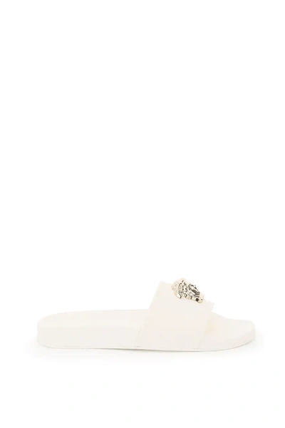 Shop Versace Medusa Rubber Mules In White,gold