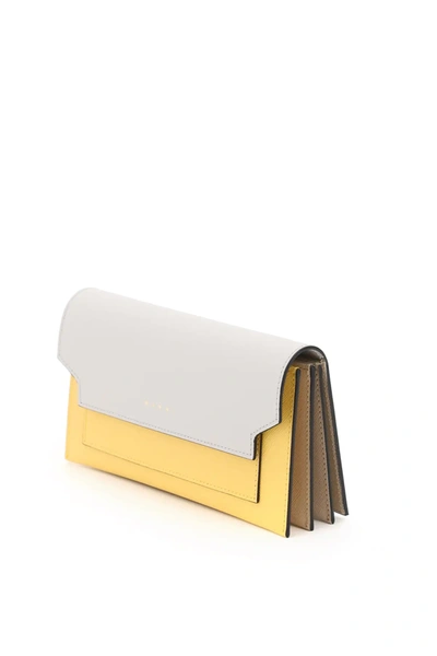 Shop Marni Multicolor Mini Bag Wallet With Shoulder Strap In Yellow,grey,beige
