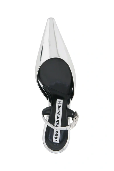Shop Alexander Wang Grace Slingback Pumps Crystal Logo In Silver