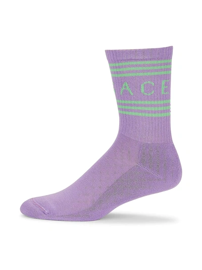 Shop Versace Logo Crew Socks In Lilac Green