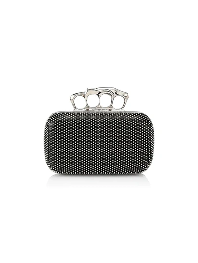 Shop Alexander Mcqueen Four-ring Beaded Leather Box Clutch In Black