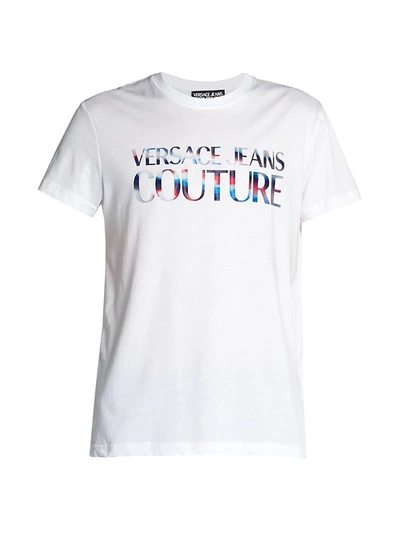 Shop Versace Jeans Couture Men's Multicolor Logo Crewneck T-shirt In Optical White