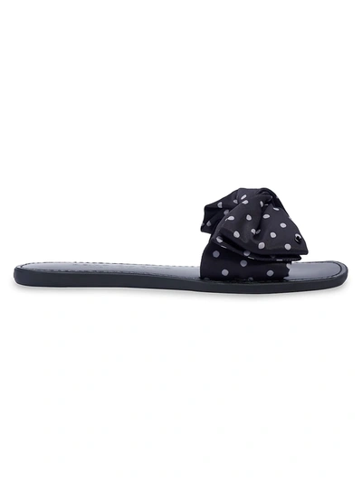 Shop Kate Spade Bikini Bow Polka Dot Neoprene Slides In Black Cream