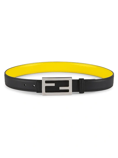 Shop Fendi Reversible Logo Buckle Leather Belt In Black