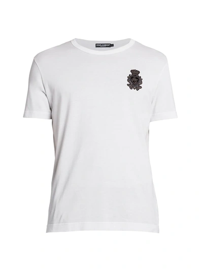 Shop Dolce & Gabbana Men's Embroidered Crest Cotton T-shirt In Bianco Ottico