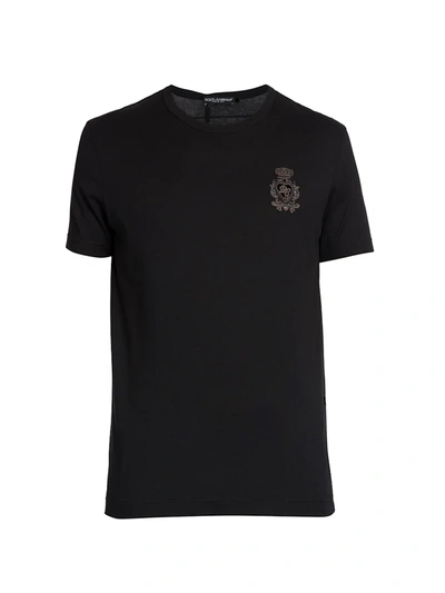 Shop Dolce & Gabbana Embroidered Crest Cotton T-shirt In Nero