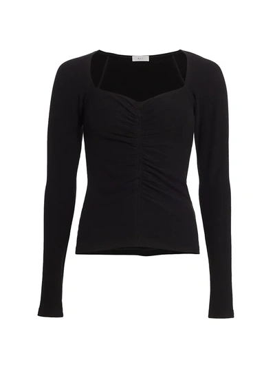 Shop A.l.c Halley Ruched Long-sleeve T-shirt In Black