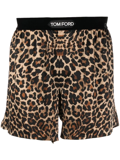 Shop Tom Ford Leopard-print Logo-waistband Boxers In Neutrals