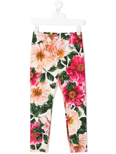 Shop Dolce & Gabbana Floral-print Cotton Leggings In Pink