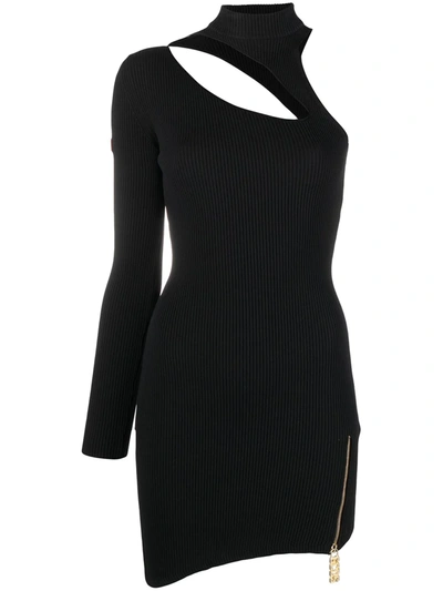 Shop Gcds Asymmetric Ribbed Dress In Black