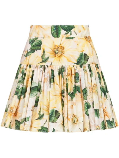 Shop Dolce & Gabbana Floral-print Mini Skirt In Neutrals ,green