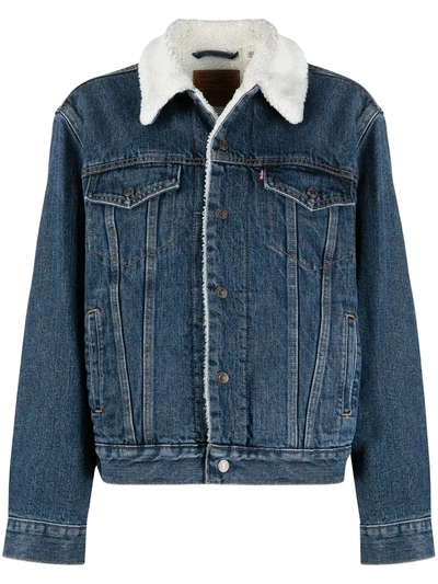 Levi's Womens Rough And Tumble Sherpa Trucker Denim Jacket Xs In Medium  Wash | ModeSens