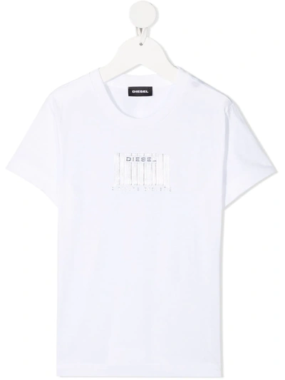 Shop Diesel Logo Barcode T-shirt In White