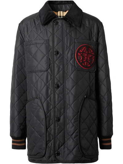 Shop Burberry Varsity Quilted Barn Jacket In Black