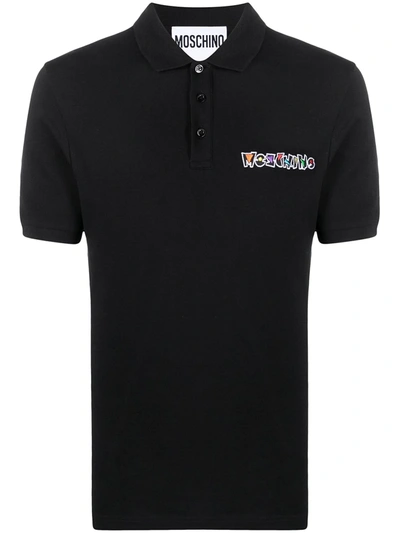 Shop Moschino Logo-embroidered Polo Shirt In Black