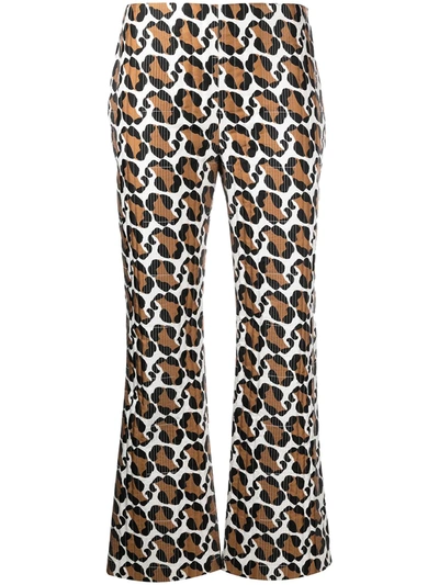 Fendi Stitched Leopard Pattern Trousers In White