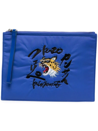 Shop Kenzo X Kansai Yamamoto Embroidered Clutch Bag In Blue