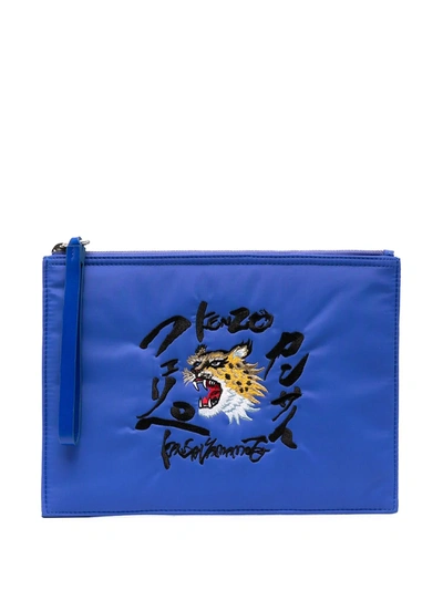Shop Kenzo Tiger-motif Clutch In Blue