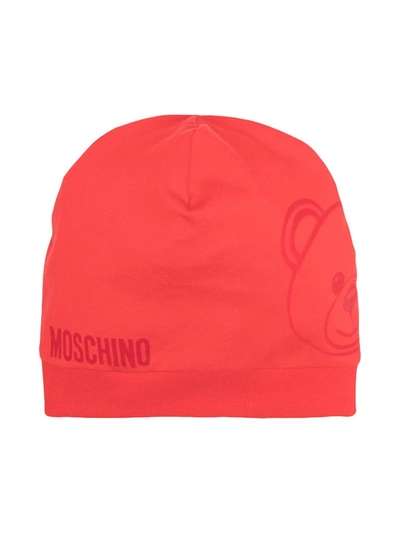 Shop Moschino Toy Bear Print Beanie In Red