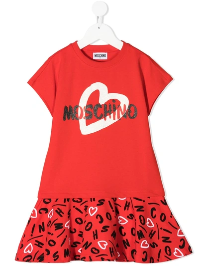 Shop Moschino Logo Print Drop Waist Dress In Red