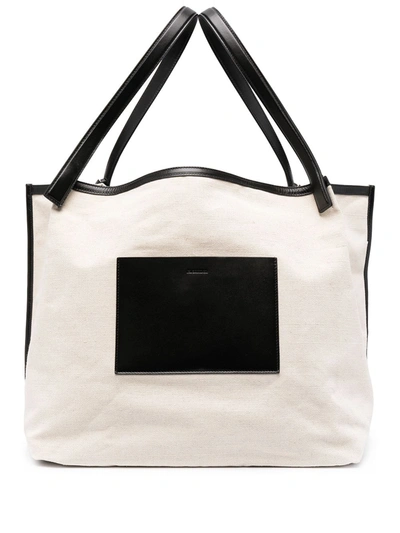 Shop Jil Sander Large Leather Trim Tote Bag In White