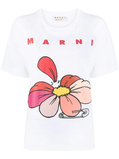 Shop Marni Floral Logo T-shirt In White