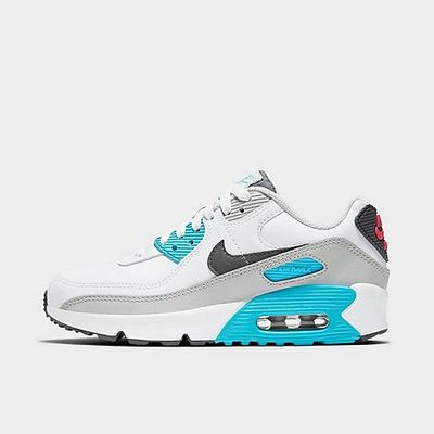 Shop Nike Big Kids' Air Max 90 Casual Shoes In White/iron Grey-chlorine Blue
