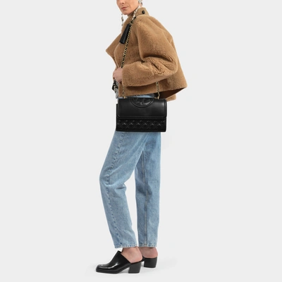 Tory Burch Fleming Leather Convertible Shoulder Bag In Black